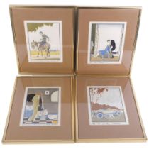 A set of 4 framed French Tito prints, 37cm x 27cm overall