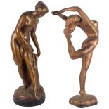 Art Deco style bronze-effect plaster sculpture of a lady, 54cm, and another plaster sculpture of a