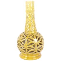 An early 20th century French yellow glazed reticulated vase, H33cm