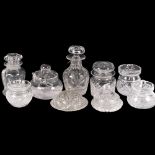 Stuart Tudor Crystal jar and stopper, 17.5cm, various glass preserve pots and covers etc