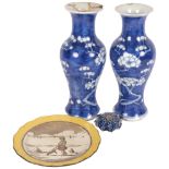 Royal Doulton plate with child playing on a beach, a paperweight, and a pair of Chinese vases with 4