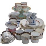 19th century coffee cans and cups, trinket box, cat jug, cake stand etc