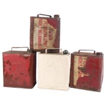 A group of 4 early 20th century petrol cans, including Shell Aviation and Redline