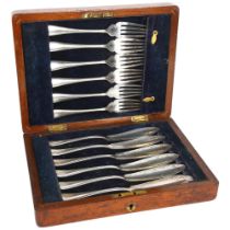 An early 20th century plated fish service for 6 people in fitted case
