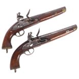 A pair of 19th century flintlock pistols, with touch marks to the barrel, no maker's marks, L39cm