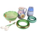 A Poole Pottery jug, a Shelley banded vase, Beswick salad bowl and servers, Carlton Ware and Sylva