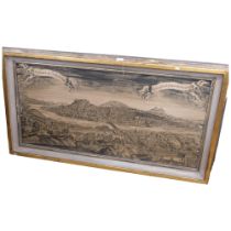 A large Antique gilt-framed machined fabric view of Saltzburg, 81cm x 146cm overall
