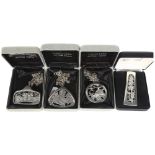 4 Scottish pewter pendants, depicting Glamis, Inverewe, Ailsa Craig, and Eilein Donan, all boxed