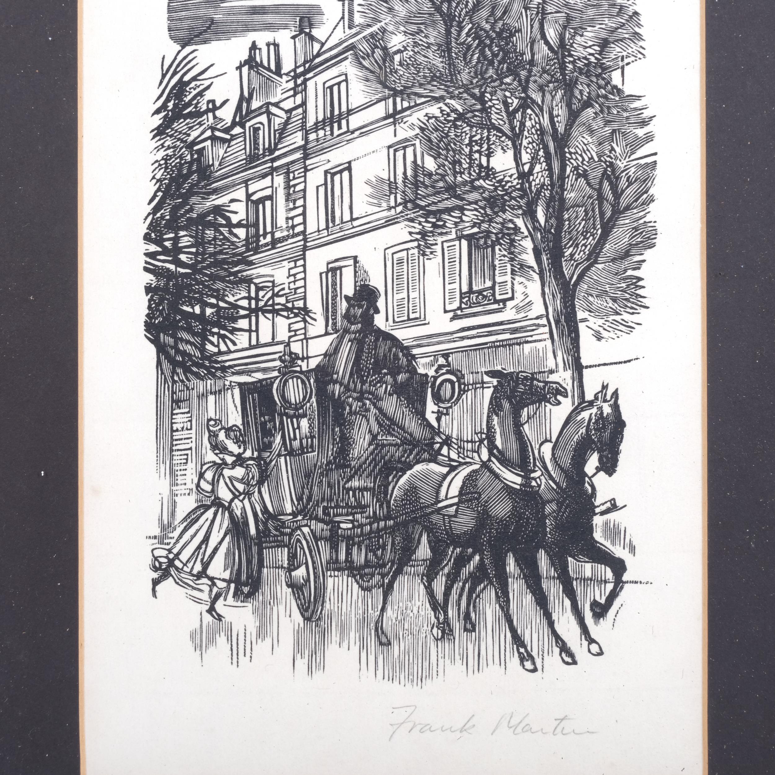 Frank Martin, 3 framed wood-cut engravings, scenes depicting a horse-drawn carriage, religious group - Bild 2 aus 2