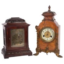 An early 20th century mahogany-cased mantel clock, French brass 8-day movement striking on a gong,