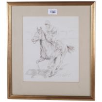 Sketch of a racehorse and jockey, indistinctly signed, framed, 39cm x 35cm overall