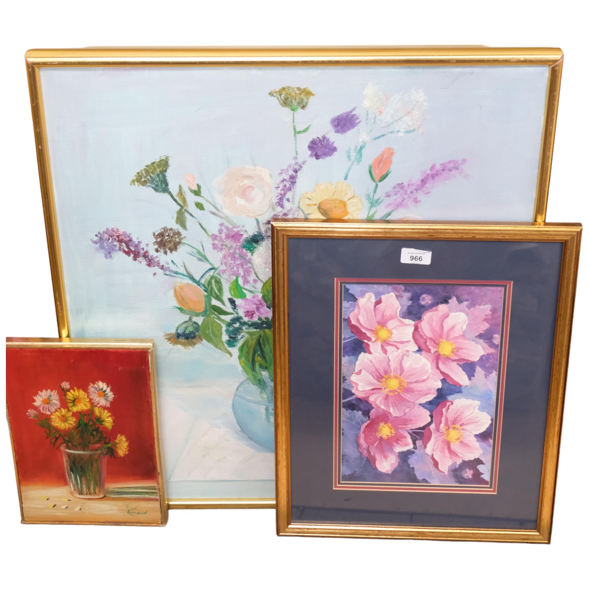 A set of 3 framed botanical prints, signed small framed study of daisies, 31cm x 20.5cm, and 2 other