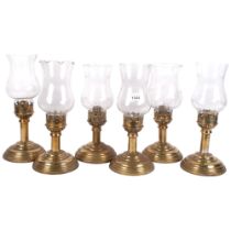 A set of 6 Vintage brass candle lanterns, various shades, H29cm