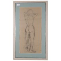 Late 19th/early 20th century charcoal sketch, nude life study, inscribed Helen, 60cm x 28cm,