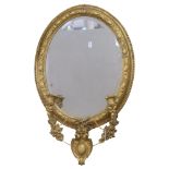 A 19th century giltwood girondole mirror, with candle sconces, L70cm