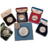 6 proof silver commemorative coins, including Simon Bolivar, and St Helena, all cased