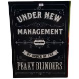 2 reproduction lithographic tin signs, Peaky Blinders and "Sometimes I wake up grumpy but other