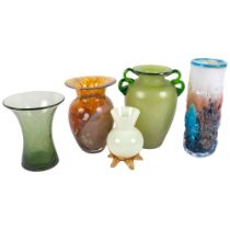 5 Vintage Art glass vases, including Mdina, H16cm