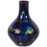 Art pottery vase with iridescent glaze, crack to neck, H18cm
