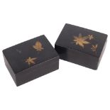 A pair of Japanese Meiji Period lacquered wood boxes, with gilded leaf decoration, 11cm x 7.5cm x