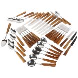 A set of high quality mid-century Mills Moore wooden-handled cutlery, 38 pieces including 3