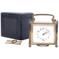 A French brass carriage clock by Maine, cased with 2 keys, W10cm