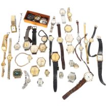A tray of various mechanical wristwatches, including Services, Roamer, Ingersoll, etc