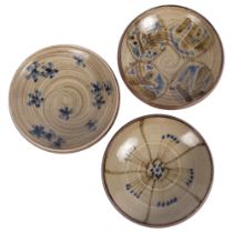 3 Mashiko Japanese Studio pottery bowls, circa 1970, with maker's marks, diameter 18cm