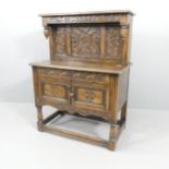 A 17th century style antique dwarf oak court cupboard. 88x118x48cm.