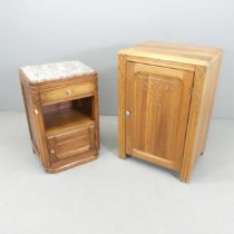 A mahogany Art Nouveau style single door cabinet, 58x86x43cm, and a marble top pot cupboard,