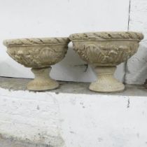 A pair of modern concrete two section garden urns. 54x44cm.