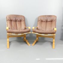 EINAR HOVE FOR HOVE MOBLER - a pair of mid-century Skyline lounge chairs with bentwood frame and