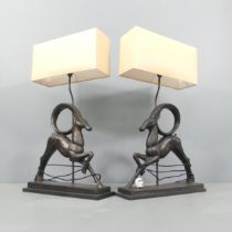 A pair of Ibex design table lamps in the Art Deco manner, H84cm overall
