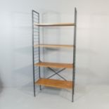 A Ladderax style bookcase / shelving unit with four adjustable shelves. 94x202x36cm. No maker's