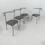 A set of four Cidue Casa Comunita Line post-modern chairs, the three legged metal frame with