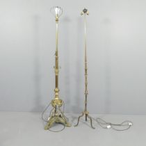 Two antique brass standard lamps, one with rise and fall mechanism. Height (non-adjustable lamp)