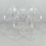 A set of 3 Louis Ghost stacking chairs, by Philip Starck for Kartell.