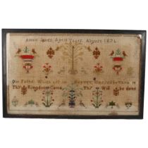 Victorian needlework sampler, by Annie Jones aged 11 years August 1876, overall frame dimensions