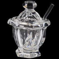 Baccarat crystal preserve/mustard pot and cover, with matching spoon, height 11cm, original box