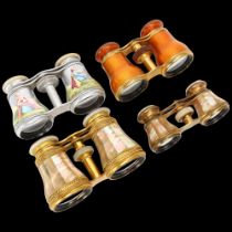 4 pairs of 19th/20th century opera glasses, including blonde tortoiseshell enamel and mother-of-