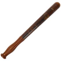 Victorian policeman's truncheon with painted and gilded decoration, length 42cm Decoration generally