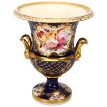 A 19th century Coalport porcelain Campana-shaped porcelain vase, hand painted floral panels and