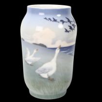 A large Royal Copenhagen porcelain geese design vase, height 25cm Perfect condition
