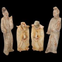 A group of Chinese terracotta figures and mythical beasts, largest height 18cm (4)