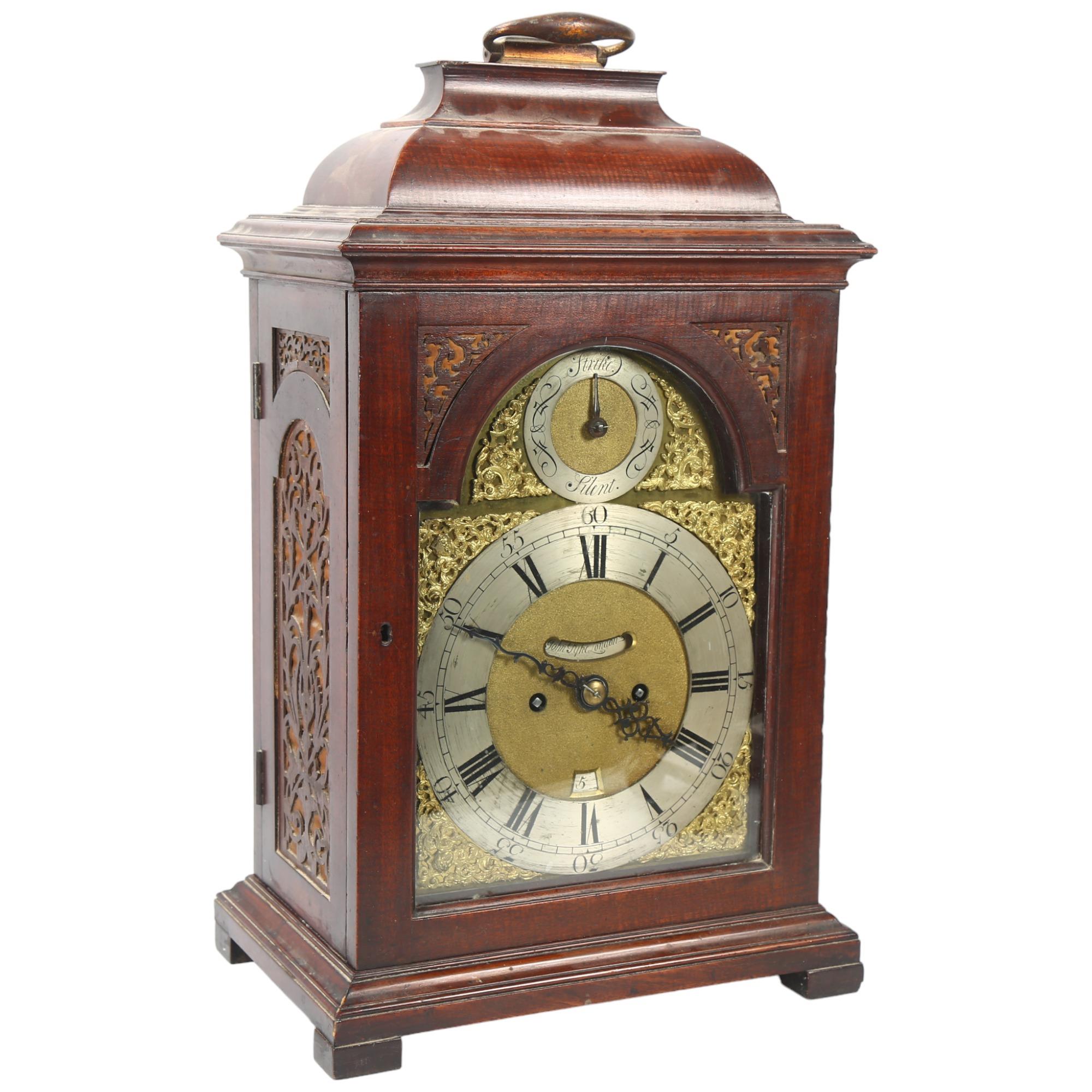 An 18th century English mahogany-cased 8-day bracket clock, by John Pyke of London, the brass arch-