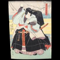Toyokuni (1769 - 1825), Samurai Warrior, colour woodblock print, image 34.5cm x 25cm, mounted