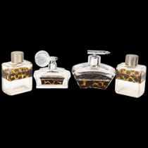 4 Art Deco glass perfume bottles, with abstract amber and black geometric bands, including pair with