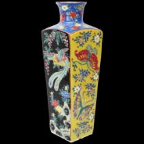 A Chinese porcelain square-section tapered vase, with painted decoration, height 37cm No chips