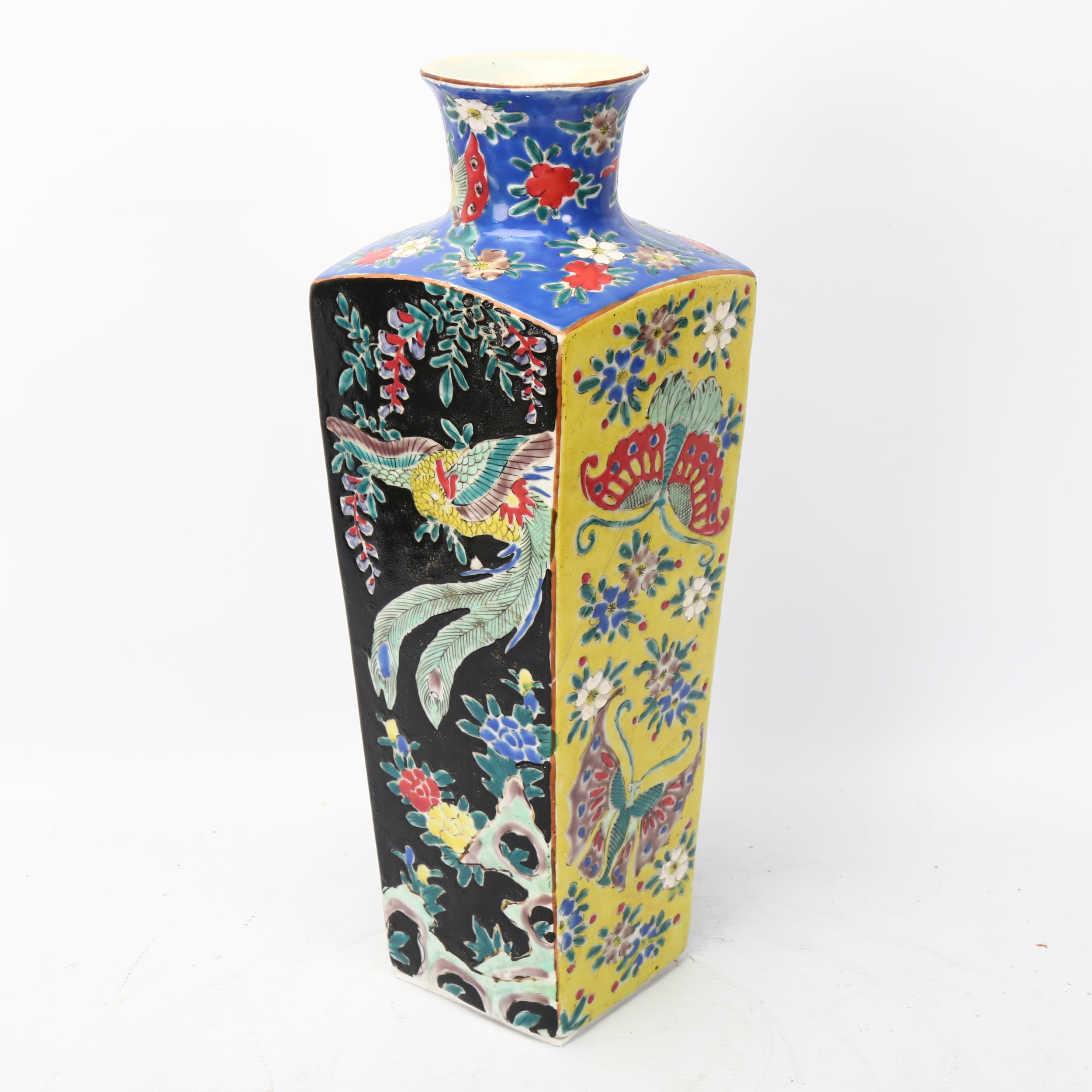 A Chinese porcelain square-section tapered vase, with painted decoration, height 37cm No chips - Image 2 of 3