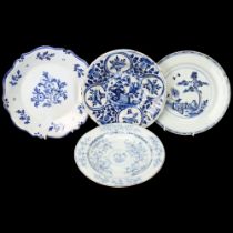 2 Chinese blue and white porcelain plates, and 2 Antique Delft/faience pottery plates (4)